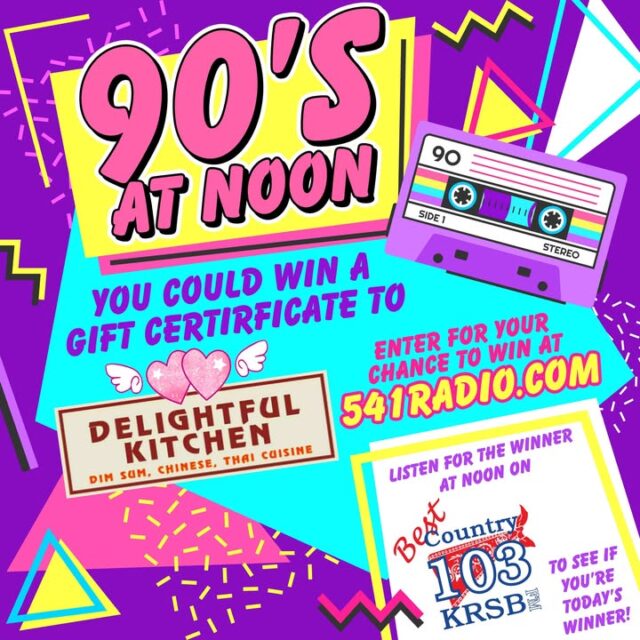🌟 Saddle up, partners! It's the 90's At Noon brought to you by Delightful Kitchen in Roseburg – where 90's country twang meets mouthwatering Chinese, Thai, and Dim Sum! 🌟

Remember Garth thunderin' "Friends in Low Places," Shania rockin' "Any Man of Mine," Alan Jackson's "Chattahoochee," and Reba beltin' hits? We're bringin' that boot-stompin' energy back to your radio!

How to win big:
- Head to https://541radio.com/2026/02/18/90s-at-noon/  
- Drop your favorite 90's country jam  
- Tune in at NOON weekdays with Kenny Sherman on Best Country 103  

If your song plays AND you're the daily winner... you score a Delightful Kitchen gift certificate for fresh, delicious eats – no MSG, just pure flavor! 🍜🤠

Swing by 2521 W Harvard Ave for takeout magic. Enter now and let's make noon the best part of your day!

What's your 90's pick? Holler it below! 👇

#90sAtNoon #DelightfulKitchenRoseburg #90sCountry #RoseburgOR #541Radio