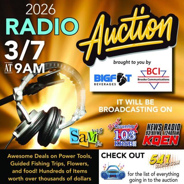 Get ready, Douglas County! 🚨 The 2026 Radio Auction is coming up fast, brought to you by our great sponsors Bigfoot Beverages and Brooke Communications!

Mark your calendars: Saturday, March 7th starting at 9AM!

Score amazing deals on power tools, guided fishing trips, beautiful flowers and plants, delicious food and gift cards, local dining and brews, outdoor gear and adventures, golf outings or staycations, automotive services, and tons more—hundreds of items from your favorite local businesses, with thousands of dollars in total value up for grabs!

Whether you're a DIYer, outdoor lover, foodie, or just hunting great bargains, this auction has something for every Douglas County bidder.

Check the full list now at https://541radioauction.com/ to plan your bids!

Tune in to your favorite Brooke Communications stations for all the live action—call in to 541-957-4BID, bid strong, and snag those steals. Support local, shop local, and let's make it a fun day!

Who's excited? Drop a comment what you're hoping to win! See you March 7th! 📻💥  

#RadioAuction2026 #Roseburg #DouglasCounty #BigfootBeverages #BrookeCommunications #541Radio #ShopLocal