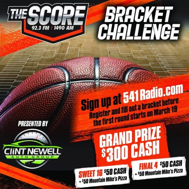 It's March Madness time, and 92.3 FM / 1490 The Score is bringing the heat with our epic Bracket Challenge contest, Presented by Clint Newell Auto Group!

Get ready to fill out your brackets and compete for some awesome prizes!
This year, we've got 3 ways to win big:
- Grand Prize: $300 CASH!
- Sweet 16 winner: Chance at $50 CASH + $50 Mountain Mike's Pizza's gift card!
- Final 4 winner: Chance at $50 CASH + $50 Mountain Mike's Pizza gift card!

Don't wait—head to 541radio.com right now follow the link to create your account and pre-register!

Brackets drop Sunday, March 14th—get your picks locked in by Thursday, March 19th when the First Round tips off!

Tune in to The SCORE for all the tournament talk, upsets, and buzzer-beaters. Who's going all the way this year? Let's see your bracket skills!

Get pre-registered, get hyped, and let's fill out those brackets Sunday! 🏆

https://1490thescore.com/bracket-challenge-2026/...
#MarchMadness #BracketChallenge #TheSCORE #541radio #ClintNewellAutoGroup #MountainMikesPizza