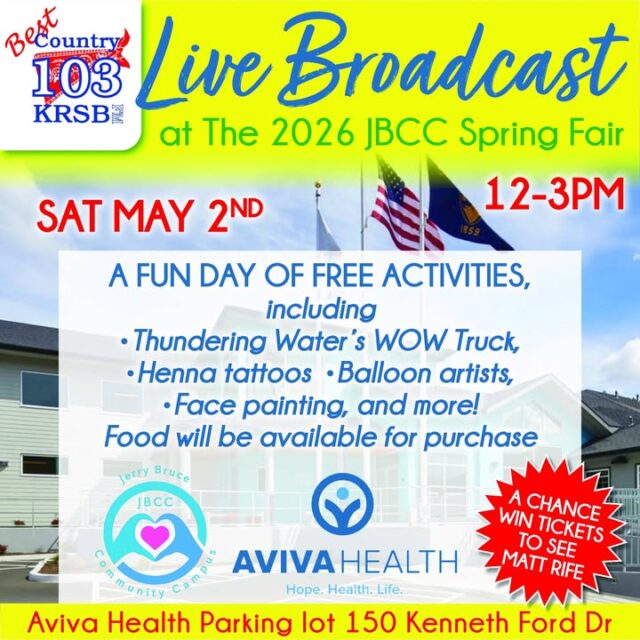 Get ready, Douglas County! The boys are leaving the studio and heading out into the sunshine! ☀️🎧

Moon & Grubes are taking the Best Country 103 show on the road! Join us LIVE from the 2026 JBCC Spring Fair at the Jerry Bruce Community Campus from 12:00 PM to 3:00 PM in the Aviva Health parking lot . 

The Spring Fair is going to be packed with fun for the whole family, including:
🎨 Face Painting & Henna Tattoos
🎈 Balloon Artists
🚒 The Thundering Water WOW Truck ... and so much more!
🚚 Food Trucks will be on site with food available for purchase so come hungry!

But you HAVE to make sure you stop by the Best Country 103 booth! Come say hi to Moon & Grubes, Da'Roadie may have some cool prizes, and most importantly—REGISTER TO WIN! 🎟️ We’ve got your chance to score a pair of tickets to see the hilarious Comedian Matt Rife at the Moda Center on October 10th! 

It’s all about supporting the JBCC partners like United Community Action Network  and the Family Development Center while having a blast. See you at the campus! 🤠🎙️

#BestCountry103 #MoonAndGrubes #JBCCSpringFair #RoseburgEvents #MattRife #LiveRadio #DouglasCountyFun