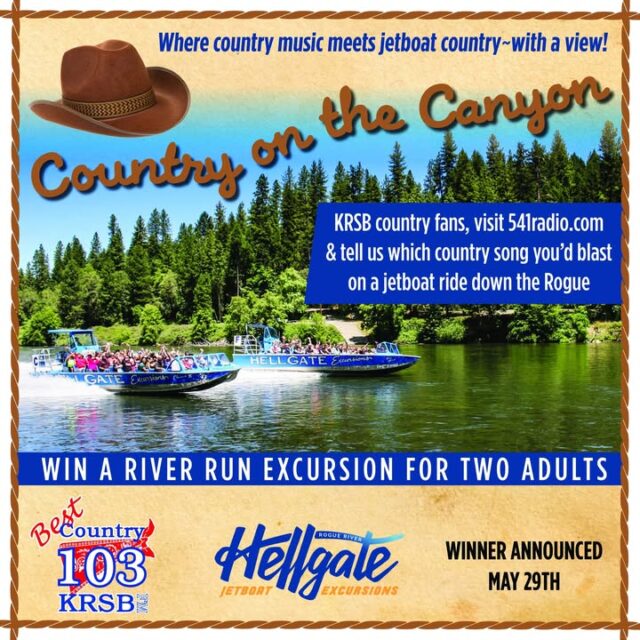 🎉 COUNTRY MUSIC + JETBOAT THRILLS = EPIC TIMES ON THE ROGUE! 🎶🚤

Where country music meets jetboat country... with a VIEW! 😎

KRSB Country fans, we’re teaming up with Hellgate Jetboat Excursions for an unforgettable giveaway!

Imagine blasting your favorite country song while ripping down the Rogue River on a high-speed jetboat with Hellgate Excursions — wind in your hair, canyon walls flying by, and pure Southern Oregon adventure!

We’re giving away a River Run Excursion for TWO ADULTS!

How to enter:
1. Go to 541radio.com
2. Tell us which country song you’d BLAST on a jetboat ride down the Rogue!

https://bestcountryfm.com/country-on-the-canyon/

That’s it! Simple as that.

Winner announced MAY 29TH — don’t miss your shot!

Tag your ride-or-die buddy who you’d take with you! 👇

#HellgateJetboats #RogueRiver #KRSBCountry #CountryOnTheCanyon #JetboatAdventure #SouthernOregon