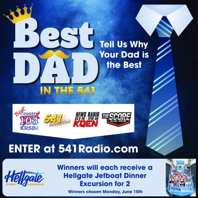 👑 BEST DAD IN THE 541! 👑

Does your dad deserve the title of Best Dad in the 541? Now's your chance to tell us why!

Share your story at 541radio.com and your dad could win a Hellgate Jetboat Excursions Dinner Excursion for 2 — an unforgettable adventure on the beautiful Rogue River!

🚤 Dinner Excursion for 2 from Hellgate Jetboat Excursions
❤️ Tell us why your dad is the best
🖥️ Enter now at 541radio.com
📅 Winner selected June 15th

Whether he's your biggest supporter, your role model, or the guy who always knows how to make you laugh, we want to hear what makes your dad one of a kind.

Enter today and help crown the Best Dad in the 541!

https://541radio.com/2026/06/01/best-dad-in-the-541/

#BestDadInThe541 #FathersDay #BestCountry103 #541Radio #HellgateJetboatExcursions