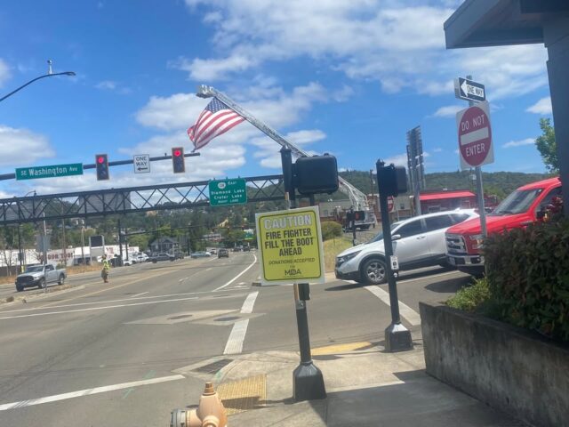 CAUTION - PLEASE SLOW DOWN AND WATCH FOR FIREFIGHTERS
Intersection of SE Stephens Street & SE Washington Avenue
it's the ANNUAL FILL THE BOOT DRIVE HAPPENING UNTIL 5 PM

Dedicated firefighters from Roseburg Fire Department L1110 and 
Central Douglas Fire and Rescue L2091 will hit the streets with boots in hand asking pedestrians, motorists, customers, and other passersby to donate to MDA on Friday, June 5th, 2026, from 9a.m. - 5p.m.  Firefighters will be in the downtown Roseburg area at the intersection of SE Washington & SE Stephens Street. See less