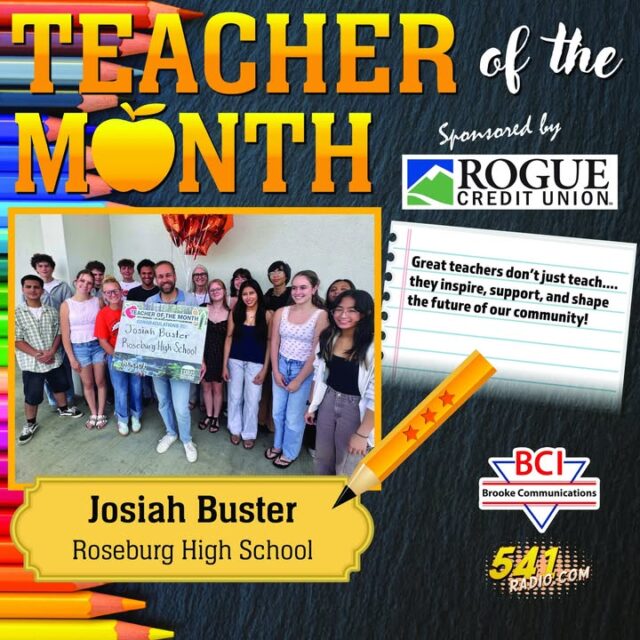 🎉 Teacher of the Month: Final Winner! 🎉

We are thrilled to announce Josiah Buster from Roseburg High School as our final Teacher of the Month! 

Josiah and his amazing students celebrated this well-deserved honor, and we couldn’t be prouder. Great teachers don’t just teach... they inspire, support, and shape the future of our community! 

A huge thank you to all the incredible educators who make a difference every day. As we wrap up another successful school year, we want to congratulate all students, teachers, and staff on a fantastic year filled with growth, learning, and memories. You did it! 👏

Thank you to our generous sponsors:
- Rogue Credit Union 
- BCI / Brooke Communications
- 541radio.com

Congrats again, Josiah! Your passion and dedication are truly appreciated. ❤️

#TeacherOfTheMonth #RoseburgHighSchool #ThankATeacher #EndOfSchoolYear