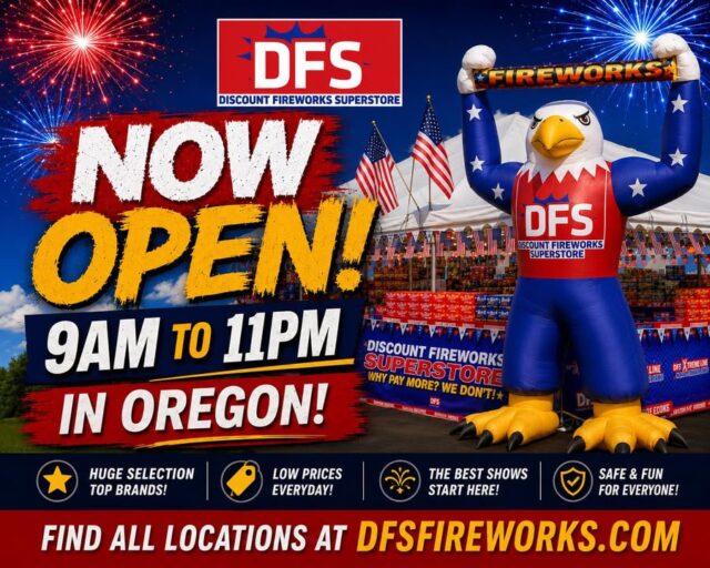 (MORE WINNERS TOMORROW 6/30 READ BELOW All Certificates must be picked up by 5pm Thursday, July 2nd as we are closed Friday the 3rd)🎆💥 541 Radio 4th of July Fireworks Giveaway with DFS! 🇺🇸

Hey 541 fam! We’ve teamed up with Discount Fireworks Superstore to hook our listeners up with a $25 Gift Certificate! DFS - Twice the fireworks for half the price!!!

Good at their Roseburg location (2900 Stewart Parkway). Valid through 7/6/26.

But that’s not all…

We’re bringing the heat with a DFS Block Party this Thursday, July 2nd from 7–9 PM at 2900 Stewart Parkway! One lucky winner will get a 60-SECOND SHOPPING SPREE — fill your arms with as many fireworks as you can grab in 60 seconds! 

Must be present to win. Just fill out the registration form and drop it in the box.

How to enter for a gift certificate right now:
Just drop a comment below and you’re entered! We are full up for today's winners but we will be giving away more tomorrow so keep tagging names and listen to Moon & Grubes on Best Country 103 in the Morning for a chance to call in and win as well. News Radio 1240 KQEN will also be giving away certificates on the Morning Report

Let’s kick off America’s 250th celebration the right way — with fireworks, good vibes, and big wins! 🎇💙❤️🤍

Tag your crew and comment below! 👇

#541Radio #DFSFireworks #4thOfJuly #America250 #RoseburgEvents #FireworksSpree #BlockParty