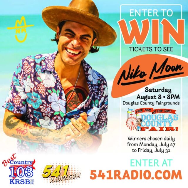 🌴🎡 Good Vibes Only! Win Tickets to See NIKO MOON at the Douglas County Fair!🎡🌴

Best Country 103 is turning up the fun at the Douglas County Fair with a chance to catch Niko Moon live under the lights!

Imagine kicking back with your crew, enjoying the fair rides, fair food, and then singing along to Niko Moon’s feel-good hits from prime seats on Saturday, August 8th at 8PM!

Prizes:
- Multiple winners receive a pair of reserved seats + Fair admission to the show
- One Grand Prize winner scores a pair of FRONT ROW seats + Fair admission!

Winners chosen daily Monday, July 27 – Friday, July 31.

Enter now and get ready for a night of country sunshine and fair memories!  
🔗 541radio.com:

Who’s ready for some Niko Moon magic at the Douglas County Fair?

#NikoMoon #DouglasCountyFair #FairTimeIsFunTime #BestCountry103 #541Radio