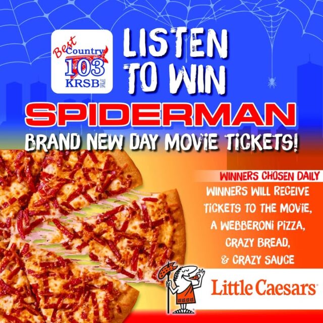 🚨 SPIDER-MAN IS SWINGING INTO YOUR WEEKEND WITH PIZZA POWER! 🕸️🍕

Starting Monday morning, tune into Moon & Grubes of Best Country 103 for your shot to win movie tickets to Roseburg Cinema to see SPIDER-MAN: BRAND NEW DAY — PLUS a Webbberoni Pizza, Crazy Bread, and Crazy Sauce from Little Caesars! 

That’s right! Web-slinging adventure on the big screen AND hot, fresh pizza to fuel your hero vibes. One lucky winner every day gets the full Spidey experience: movie tickets + the ultimate Little Caesars feast! 

🕷️ Will you be the web-slinger who scores big?  
🍕 Or will you just be left with regular pepperoni? (Don’t be that guy.)

Listen every morning with Moon & Grubes on Best Country 103 KRSB starting Monday! We will be giving away 4 sets of 4 Pack Tickets and a pair of tickets the final day!!!

Stay tuned for your chance to win - because with great pizza comes great responsibility… to call in on the phone to 541-440-9103 when you hear to call and win! 

#SpiderManBrandNewDay #LittleCaesars #BestCountry103 #MoonAndGrubes #WebbberoniTime #ContestTime 🕸️🍕🎟️