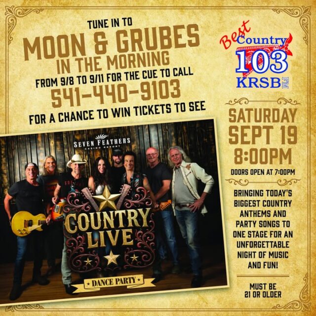 🤠 WIN TICKETS TO THE ULTIMATE COUNTRY PARTY! 🎸

Y'all ready for some boot-scootin' fun? Best Country 103 is teaming up with Seven Feathers Casino Resort to give away tickets to see the incredible Country LIVE tribute band hit the stage!

Come and enjoy the music of some of your favorite country greats as Country LIVE performs massive hits from Kenny Chesney, Shania Twain, Keith Urban, and Luke Bryan. Get ready to experience the unmatched energy and showmanship of this premier country music experience!

SHOW DETAILS:

📅 Doors Open: 7:00 PM
🔞 Age Restriction: Must be 21 or older
📍 Location: Seven Feathers Casino Resort

HOW TO WIN:

1. LIKE this post ❤️
2. TAG your favorite concert buddy in the comments below 👇
3. TUNE IN to Best Country 103 all week long starting Tuesday September 8th to 11th for your cue to call and win!

Don't miss out—enter now and get ready for an unforgettable night of live country music. Good luck, y'all! 🍻✨