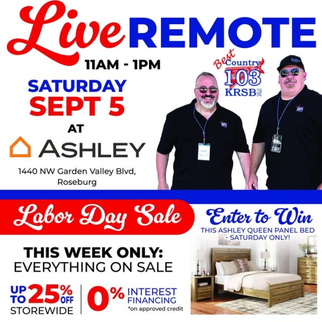Happening this morning! Come on down to Ashley Homestore and get in on some awesome Labor Day Deals. Stop by the booth and say hi to Moon & Grubes of @Best Country 103 who will be live from 11am to 1pm and get in on a chance to win a Ashley Queen Panel Bed as well as other prizes from Da'Roadie! See you today at Ashley!