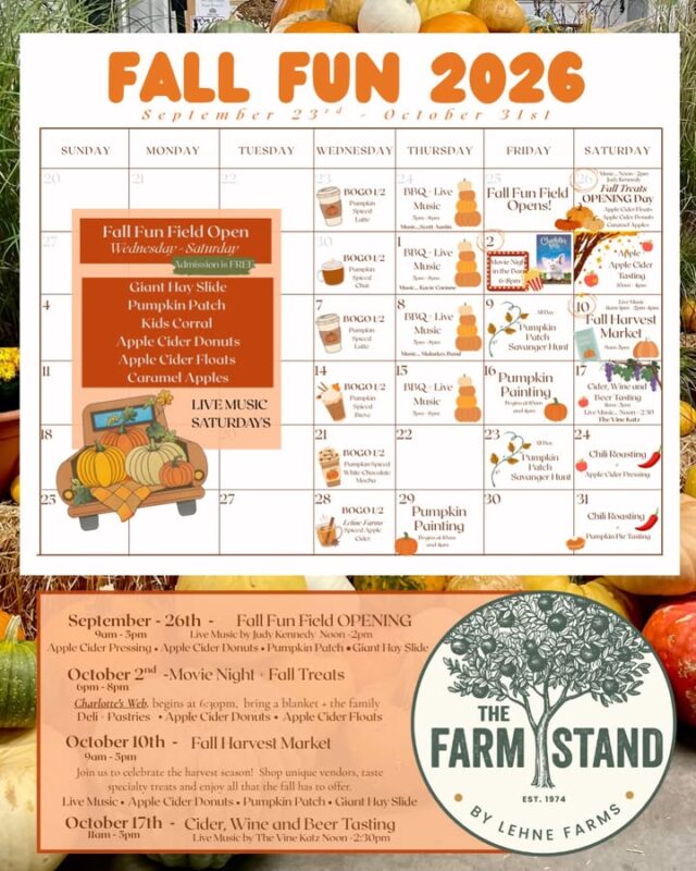 Fall Fun is happening now at Lehne Farms, LLC! Tomorrow is another chance to tune in to Moon & Grubes in the Morning for your chance to win a $50 Gift Certificate good for items at The Farmstand at Lehne Farms, LLC! Whether it is fresh produce, delicious artisan eats, or cafe treats and more Best Country 103 and Lehne Farms have your chance! Tune in and listen fro the Fresh Find Sound Off!
