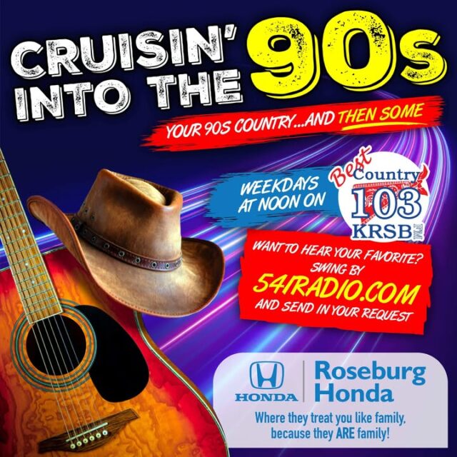 Every weekday at Noon, Kenny’s cruising through the biggest Country hits of the 90s, digging up some Roadhouse favorites, fan requests, and a few surprises from his hidden stash of tunes from decades past!

Want to hear your favorite? Swing by 541Radio.com and send in your request.

https://bestcountryfm.com/90s-and-then-some/

And... this musical road trip is proudly driven by Roseburg Honda treating you like family, because around here… they ARE family!

The 90s… and then some with Kenny Sherman, weekdays at Noon on Best Country 103!