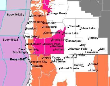 Facebook
  Twitter
  Email
  Print
  Save

A Heat Advisory is in effect from 11:00 a.m. Tuesday through 11:00 p.m. Wednesday for the Umpqua Valley.

Forecasters at the National Weather Service in Medford said high temperatures of 96 to 99 degrees are expected with lows around 60 to 65 degrees.

The Advisory area includes Roseburg, Myrtle Creek, Canyonville, Drain, Green, Sutherlin, Elkton, Umpqua and Winchester.

Forecasters told News Radio 93-9 FM and 1240 KQEN that hot temperatures are expected through Friday, with some cooling forecast for the upcoming weekend. Highs are slated to be around ten degrees above normal for this time of year.

Hot temperatures may cause heat illnesses. Residents should drink plenty of fluids, stay in an air-conditioned room, stay out of the sun and check up on relatives and neighbors.

The mercury reached 80 degrees on Sunday at the Roseburg Regional Airport. 79 degrees was the high temperature on Saturday. Listen to News Radio 93-9 FM and 1240 KQEN and check www.541radio.com to stay connected with updated weather information.

For More Information Please Visit www.nrtoday.com