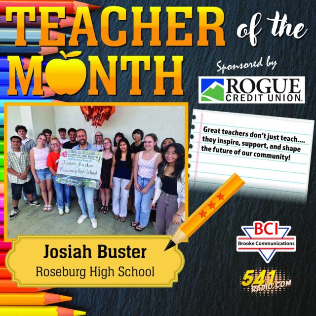 🎉 Teacher of the Month: Final Winner! 🎉

We are thrilled to announce Josiah Buster from Roseburg High School as our final Teacher of the Month! 

Josiah and his amazing students celebrated this well-deserved honor, and we couldn’t be prouder. Great teachers don’t just teach... they inspire, support, and shape the future of our community! 

A huge thank you to all the incredible educators who make a difference every day. As we wrap up another successful school year, we want to congratulate all students, teachers, and staff on a fantastic year filled with growth, learning, and memories. You did it! 👏

Thank you to our generous sponsors:
- Rogue Credit Union 
- BCI / Brooke Communications
- 541radio.com

Congrats again, Josiah! Your passion and dedication are truly appreciated. ❤️

#TeacherOfTheMonth #RoseburgHighSchool #ThankATeacher #EndOfSchoolYear