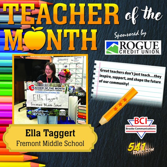 🎉 Big congrats to Ella Taggart from Fremont Middle School – our January Teacher of the Month! 🌟 

Brooke Communications and Rogue Credit Union are thrilled to highlight the amazing educators who inspire, encourage, and shape our kids' futures every day. These teachers go above and beyond, and they deserve all the shoutouts! 👏 

Know an incredible teacher making a real impact? Nominate them NOW for next month's spot and a fantastic prize package! 

📝 Nominate online: https://541radio.com/teacher-of-the-month/ 

Or swing by The News-Review in person (Mon–Fri, 8 AM–5 PM). 

Let's rally as a community to give our teachers the recognition they earn! Tag a fave teacher below or share this post to spread the love! ❤️ #TeacherOfTheMonth #ThankATeacher