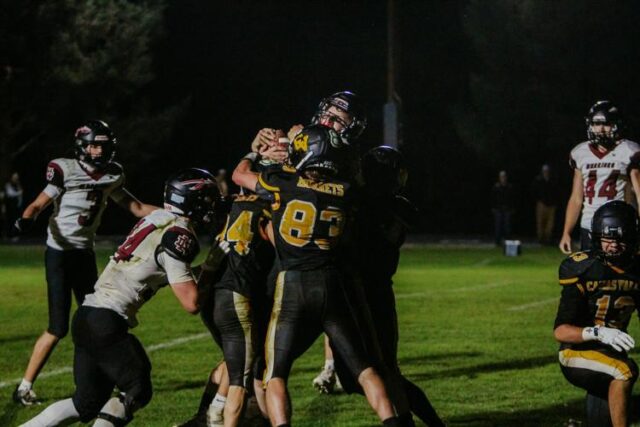 CAMAS VALLEY — A Friday 52-32 win over Camas Valley for the North Douglas High School football team propelled the Warriors into the first place spot in the Special District 2.The Warriors are 7-1, 4-0 in the SD2.For the Hornets (5-2, 1-2), Kaden Williams ran a kickoff return for a touchdown once and caught nine other receptions for 135 yards. Tanner Cummings led with 11 tackles. Matt DeRoss added seven tackles and a sack while Levi Cranston had 8 tackles.
Camas Valley's Luke Baker (6) throws the ball during a Special District 2 game against North Douglas on Friday in Camas Valley.Camas Valley's Luke Baker (6) throws the ball during a Special District 2 game against North Douglas on Friday in Camas Valley.
Photo courtesy of Gunner HemphillTannon Wolfe carried the ball nine times for 79 yards and two touchdowns.The Hornets will visit Mohawk on Friday. North Douglas will play Oct. 30 at Perrydale after receiving the forfeit for this Friday from Reedsport.For More Information Please Visit www.nrtoday.com