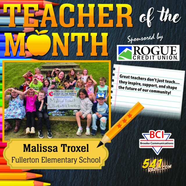 This Month’s Teacher of the Month is… Malissa Troxel! 🎉🍎

Congratulations to Malissa Troxel of Fullerton IV Elementary School! From inspiring young minds to shaping the future of our community, Malissa represents everything great about our local educators. Thank you for all you do!

Brooke Communications and Rogue Credit Union are proud to team up every month to celebrate the amazing teachers who make a difference in our schools and in the lives of our kids every single day.

Do you know a teacher who deserves some extra recognition? 

Nominate them today!

Drop off a nomination letter at:
Brooke Communications (The News-Review building) 
345 NE Winchester St., Roseburg

Or nominate online in just a few clicks: 

👉 https://541radio.com/teacher-of-the-month/

Let’s show our teachers how much they mean to our community! Nominate your favorite educator now.

#TeacherOfTheMonth #RoseburgTeachers #FullertonElementary #ThankATeacher #DouglasCountySchools