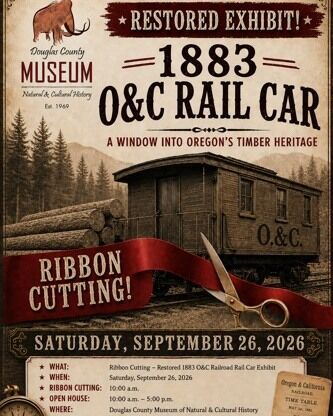 Douglas County Commissioners along with staff at the Douglas County Museum of History and Natural History and the Douglas County Museum Foundation are preparing to unveil the restoration of a piece of Douglas County railroad history: an 1883 Oregon & California Railroad rail car.

The museum will host a ribbon-cutting ceremony on Saturday, September 26th, at 10:00 a.m. at the museum, which is located at 123 Museum Drive next to the fairgrounds in Roseburg to celebrate the completion of the restoration and officially open the restored rail car exhibit to the public.

Following the ceremony, the museum will host a free open house until 5:00 p.m., giving visitors an opportunity to tour the restored rail car and learn more about its fascinating history. For the open house, the Douglas County Museum is offering free admission for the day.

For More Information Please Visit www.nrtoday.com