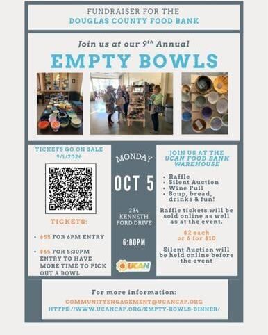The United Community Action Network Food Bank will have its Empty Bowls fundraiser returning on Monday, October 5th and tickets are now on sale.

A UCAN release said it will be held at 6:00 p.m. at the Food Bank Warehouse on Northeast Kenneth Ford Drive, just north of Roseburg.

Attendees get their choice of a bowl crafted locally to use to taste an array of soups made by some of Douglas County’s top restaurants and chefs. Artisan bread and wine will accompany the soup.

Tickets will be $55. A limited number of tickets are on sale for $65 which will give supporters early entry at 5:30 p.m. There will also be a silent auction, raffle, and wine pull.

For More Information Please Visit www.nrtoday.com