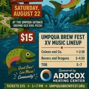 Umpqua Watersheds is hosting the 15th annual Umpqua Brew Fest on Saturday, August 22nd.

It will take place from 1:00 p.m. to 7:00 p.m. on Southeast Main Street in downtown Roseburg, behind Old Soul Pizza. The event celebrates clean water, craft beer and sustainable living in southern Oregon’s Umpqua Valley.

Patrons can taste craft beers from local and other Oregon brewers. Musical performances on the Umpqua Outback Stage include:

*Coleen and Co. from 1:00 p.m. to 2:30 p.m.

*Rovers and Dragons from 3:00 p.m. to 4:30 p.m. and

*TOB – That Other Band, from 5:00 p.m. to 7:00 p.m.

Admission to the 21 years old and over Brew Fest is $15. Identification is required. Admission includes a tasting glass and five tasting tickets. Non-alcoholic beverages will be available, and designated drivers are encouraged to join in the celebration. 100 percent of the proceeds will go to support the community.

For More Information Please Visit www.nrtoday.com