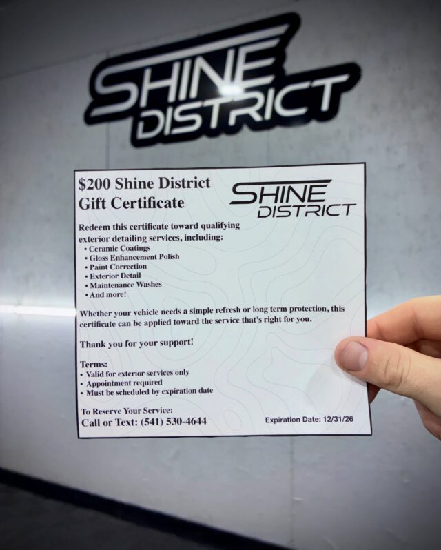 🚨 $200 SHINE DISTRICT GIFT CERTIFICATE GIVEAWAY 🚨

Valid toward qualifying Exterior detailing services.

As a thank you for all the incredible support, it’s time to give back.

One lucky winner will receive a $200 Shine District Gift Certificate to use toward qualifying exterior detailing services, including:
➡️ Ceramic Coatings
➡️ Gloss Enhancement Polish ➡️ Paint Correction ➡️ Exterior Details
➡️ Maintenance Washes
➡️ And more

How to enter: ✅ Share this giveaway post. ✅ Tag someone who appreciates a clean ride.

⏳The giveaway ends next Wednesday (July 22nd), and the winner will be announced Thursday (July 23rd).

🎉 Bonus: If this post reaches 150 tags, the gift certificate will be increased to $300!

Thank you for supporting Shine District, and good luck!